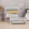 BTSKY 4 Pack Extra Large Plastic Pencil Box Stackable Translucent Clear Pencil Caase Crayon Box Set, Marker Organizer Art Supply Storage Organizer for Gel Pens Pencils Erasers Tape Markers etc(Grey)(Purple)