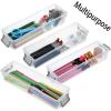 BTSKY 4 Pack Extra Long Plastic Pencil Box- Stackable Stationery Supplies Organizer Box, Clear Plastic Pencil Case, Large Capacity Storage Case for Pens, Markers, Crayons, Art Tools – Green Clip(Grey)