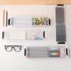 BTSKY 4 Pack Extra Long Plastic Pencil Box- Stackable Stationery Supplies Organizer Box, Clear Plastic Pencil Case, Large Capacity Storage Case for Pens, Markers, Crayons, Art Tools – Green Clip(Black-4 Pack)