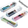 BTSKY 4 Pack Extra Long Plastic Pencil Box- Stackable Stationery Supplies Organizer Box, Clear Plastic Pencil Case, Large Capacity Storage Case for Pens, Markers, Crayons, Art Tools – Green Clip(Blue)