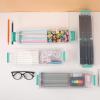 BTSKY 4 Pack Extra Long Plastic Pencil Box- Stackable Stationery Supplies Organizer Box, Clear Plastic Pencil Case, Large Capacity Storage Case for Pens, Markers, Crayons, Art Tools – Green Clip(Green-4 Pack)