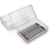 BTSKY 5 Pack Multipurpose Utility Storage Box- Large Capacity Pencil Box Stackable with Snap Lid Closure Pencil Holder Plastic Pencil Box for Organize Pencils Watercolor Pens (Grey)(Clear)