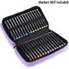 BTSKY Art Marker Carrying Case Lipstick Organizer-60 Slots Canvas Zippered Markers Storage for Touch Spectrum Noir Paint Sharpie Markers, Empty Wallet Only (Black)(Purple)
