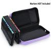 BTSKY Art Marker Carrying Case Lipstick Organizer-60 Slots Canvas Zippered Markers Storage for Touch Spectrum Noir Paint Sharpie Markers, Empty Wallet Only (Black)(Purple)