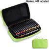 BTSKY Art Marker Carrying Case Lipstick Organizer-60 Slots Canvas Zippered Markers Storage for Touch Spectrum Noir Paint Sharpie Markers, Empty Wallet Only (Black)(Green)