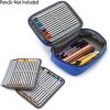 BTSKY Big Capacity Zipper Stationery Bag with Pattern-Multi-functional Stationery Organizer Pouch 36 Large Stretchy Slots for 72 Colored Pencils Black(Blue)