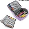 BTSKY Big Capacity Zipper Stationery Bag with Pattern-Multi-functional Stationery Organizer Pouch 36 Large Stretchy Slots for 72 Colored Pencils Black(Purple)