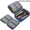 BTSKY Big Capacity Zipper Stationery Bag with Pattern-Multi-functional Stationery Organizer Pouch 36 Large Stretchy Slots for 72 Colored Pencils Black(Star Blue)
