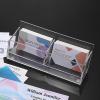 BTSKY Clear Acrylic 2-Slot Business Card Holder for Desk, Slant Back Name Card Organizer with Name Plate Display Holder, Acrylic Office Desk Name Card Storage Rack for Reception & Exhibition