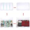 BTSKY Clear Plastic Dividing Storage Box with 4 Deep Compartments Adjustable Storage Bin with Lid Portable Craft Storage Container Multipurpose Sewing Box Art Supply Organizer, 13.9×7.9×6.2 Inches(13.3×8.1×3.4 Inches)