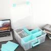 BTSKY Clear Plastic Dividing Storage Box with 4 Deep Compartments Adjustable Storage Bin with Lid Portable Craft Storage Container Multipurpose Sewing Box Art Supply Organizer, 13.9×7.9×6.2 Inches(15.1×13.9×6.1 Inches)