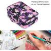 BTSKY Colored Pencil Case 300 Slots Pen Pencil Bag Organizer with Handy Wrap Portable- Multilayer Holder for Crayola Colored Pencils & Gel Pen(Black)(Purple Rose)