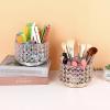 BTSKY Crystal 360 Degree Rotating Desk Organizer Decorative Storage Box with 4 Compartments, Glitter Metal Makeup Brush Holder Elegant Storage Caddy Home Decor Gift for Women, Round-4 Slots Silver(Silver)
