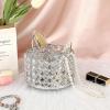 BTSKY Crystal 360 Degree Rotating Desk Organizer Decorative Storage Box with 4 Compartments, Glitter Metal Makeup Brush Holder Elegant Storage Caddy Home Decor Gift for Women, Round-4 Slots Silver(Silver)
