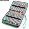 BTSKY Deluxe PU Leather Pencil Case For Colored Pencils – 120 Slot Pencil Holder with Handle Strap Handy Colored Pencil Box Large(Green)(Green)