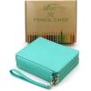 BTSKY Deluxe PU Leather Pencil Case For Colored Pencils – 120 Slot Pencil Holder with Handle Strap Handy Colored Pencil Box Large(Green)(Green)