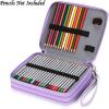 BTSKY Deluxe PU Leather Pencil Case For Colored Pencils – 120 Slot Pencil Holder with Handle Strap Handy Colored Pencil Box Large(Green)(Purple)