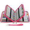 BTSKY Deluxe PU Leather Pencil Case For Colored Pencils – 120 Slot Pencil Holder with Handle Strap Handy Colored Pencil Box Large(Green)(Red)