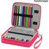 BTSKY Deluxe PU Leather Pencil Case For Colored Pencils – 120 Slot Pencil Holder with Handle Strap Handy Colored Pencil Box Large(Green)(Red)