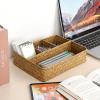 BTSKY Desk Drawer Organizer Tray, Coffee Station Organizer Tea Bag Organizer, Woven Seagrass Storage Basket with 4 Divided Sections Handwoven Wicker Storage Basket for Shelves, Pantry, Coffee Bar(Caramel)