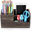BTSKY Desk Pen Pencil Holder Retro Wood Multi-Function Desk Stationery Organizer Storage Box Pen/Pencil, Business Name Cards Remote Control Holder Office Home Accessories Organizer Vintage Brown(Brown Wooden)