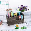 BTSKY Desk Pen Pencil Holder Retro Wood Multi-Function Desk Stationery Organizer Storage Box Pen/Pencil, Business Name Cards Remote Control Holder Office Home Accessories Organizer Vintage Brown(Brown Wooden)