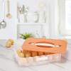 BTSKY Deviled Egg Platter With Lid – 3-Layer 54 Slots Carrier, Clear Portable Holder for Fridge, Reusable Tray Carton Box for Easter and Party Favor (3-Layer, White)(Orange)