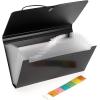 BTSKY Expanding File Folder – Blue, Plastic, 10.2in x 1in x 5.7in, 13 Pockets, Easy Subdivision, Fasten Rope Closure(Black)