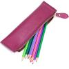 BTSKY Genuine Leather Pencil Case – Zippered Pen Case Stationery Bag Zipper Pouch Pencil Holder (Red)(Purple)
