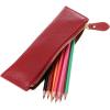 BTSKY Genuine Leather Pencil Case – Zippered Pen Case Stationery Bag Zipper Pouch Pencil Holder (Red)(Red)