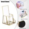 BTSKY Golden Glass Brochure Holder 8.5 x 11 Inches, Countertop Literature Holder Display Stand, Trifold Pamphlet Holder, Clear Elegant Brochure Display Stand for Magazine Booklets, Menu(4”x8” with Pocket)