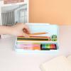 BTSKY Little Duck Double Layers Plastic Pencil Box Cute Pen Box Organizer Plastic Storage Box with Compact Size for Pencils, Erasers, Paper Clips and Other Small Stationery Supplies, White(Blue)