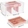 BTSKY Modern Big Pink Dividing Box with Tray, 11.81 x 6.69 x 5.79 inches, Portable Storage Box with Removable Tray, Accessories & Arts & Crafts Organizer(Big Pink)