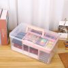 BTSKY Modern Big Pink Dividing Box with Tray, 11.81 x 6.69 x 5.79 inches, Portable Storage Box with Removable Tray, Accessories & Arts & Crafts Organizer(Big Pink)