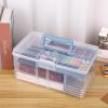 BTSKY Modern Big Pink Dividing Box with Tray, 11.81 x 6.69 x 5.79 inches, Portable Storage Box with Removable Tray, Accessories & Arts & Crafts Organizer(Big Blue)