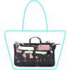 BTSKY New Printing Handbag Organizers Inside Purse Insert-High Capacity 13 Pockets Bag Tote Organizer with Handle Peacock Flower(Black+Pink)