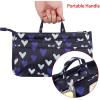 BTSKY New Printing Handbag Organizers Inside Purse Insert-High Capacity 13 Pockets Bag Tote Organizer with Handle Peacock Flower(Blue Heart)