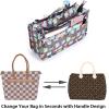 BTSKY New Printing Handbag Organizers Inside Purse Insert-High Capacity 13 Pockets Bag Tote Organizer with Handle Peacock Flower(Brown)