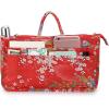 BTSKY New Printing Handbag Organizers Inside Purse Insert-High Capacity 13 Pockets Bag Tote Organizer with Handle Peacock Flower(Red)