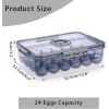 BTSKY Premium Plastic Egg Holder for Fridge – 24 Egg Refrigerator Container, Organizer with Time Reminder and Lid(Large-hold 24 eggs)
