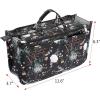 BTSKY Printing Handbag Organizers Inside Purse Insert – High Capacity 13 Pockets Bag Tote Organizer with Handle(Blue Lotus)(Black Bag White Flower)