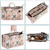 BTSKY Printing Handbag Organizers Inside Purse Insert – High Capacity 13 Pockets Bag Tote Organizer with Handle(Blue Lotus)(White Flower)