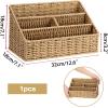 BTSKY Woven Divided Storage Basket Natural Hyacinth Vertical Wicker Storage Baskets 4 Compartments Desktop Home Office Supplies Sorter Rack(Rattan)