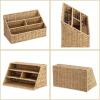 BTSKY Woven Divided Storage Basket Natural Hyacinth Vertical Wicker Storage Baskets 4 Compartments Desktop Home Office Supplies Sorter Rack(Rattan)