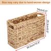 BTSKY Woven Magazine Holder, Water Hyacinth Magazine Basket, Natural Narrow Storage Basket Bin for Books & Files, Magazine Rack with Built-in-Handle for Home, Office & Desk – 15.4×5.5×9.8 Inch