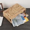 BTSKY Woven Magazine Holder, Water Hyacinth Magazine Basket, Natural Narrow Storage Basket Bin for Books & Files, Magazine Rack with Built-in-Handle for Home, Office & Desk – 15.4×5.5×9.8 Inch