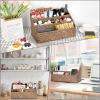 BTSKY Woven Storage Basket Natural Seagrass Vertical Wicker Storage Baskets with 4 Compartments Desk Organizers and Storage Magazine File Holder Home Office Supplies Sorter Rack, Caramel(Coffee)