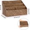 BTSKY Woven Storage Basket Natural Seagrass Vertical Wicker Storage Baskets with 4 Compartments Desk Organizers and Storage Magazine File Holder Home Office Supplies Sorter Rack, Caramel(Coffee)