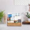 BTSKY Woven Storage Basket Natural Seagrass Vertical Wicker Storage Baskets with 4 Compartments Desk Organizers and Storage Magazine File Holder Home Office Supplies Sorter Rack, Caramel(Caramel)