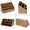 BTSKY Woven Storage Basket Natural Seagrass Vertical Wicker Storage Baskets with 4 Compartments Desk Organizers and Storage Magazine File Holder Home Office Supplies Sorter Rack, Caramel(Coffee)